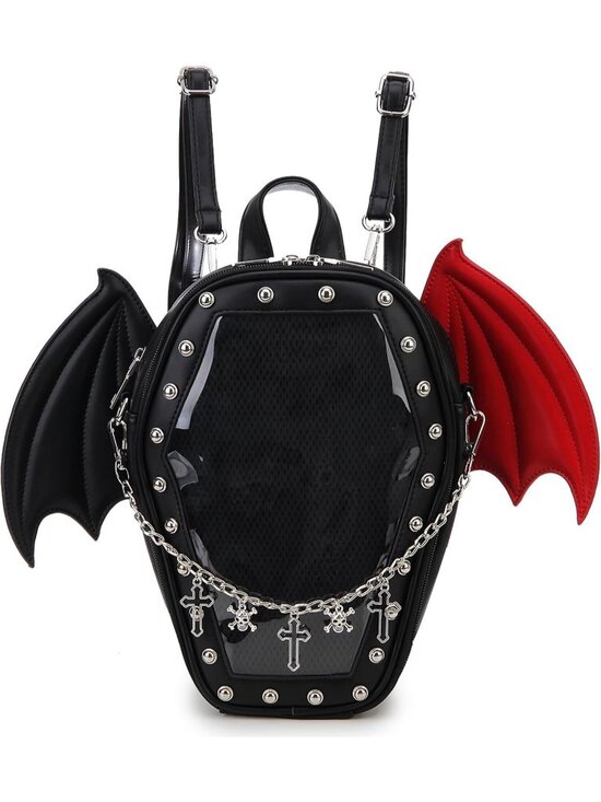 Handbags - Women’s Black Red Wing Gothic Coffin Purse Halloween PIN Imported Backpack Bag
